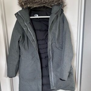 The North Face Women's Gray Jacket with Faux Fur Hood